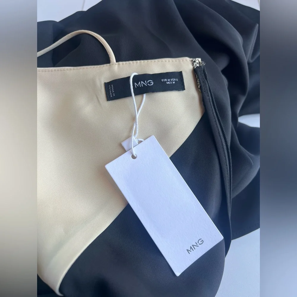 Mango Two-Tone Lingerie Maxi Dress Black Cream Colorblock NWT Size‎ M - Picture 13 of 13